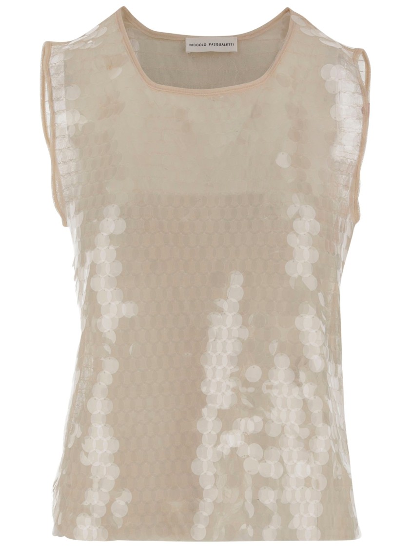 Niccolò Pasqualetti Nylon Top With Sequin Pattern In Neutrals