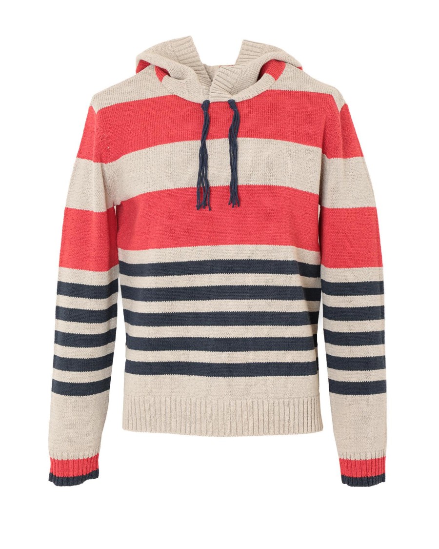 Craig Green Red Landscape Stripe Hooded Sweater With Fringe Detail In Gray