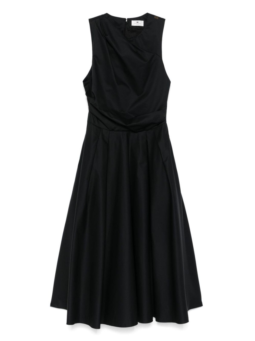 ELISABETTA FRANCHI ELISABETTA FRANCHI MIDI BLACK DRESS WITH FITTED BODICE AND FLOWING SKIRT
