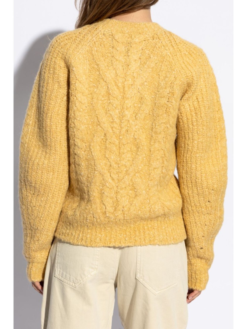 Isabel Marant Textured Cable Knit Sweater With Relaxed Fit And Raglan Sleeves In Yellow
