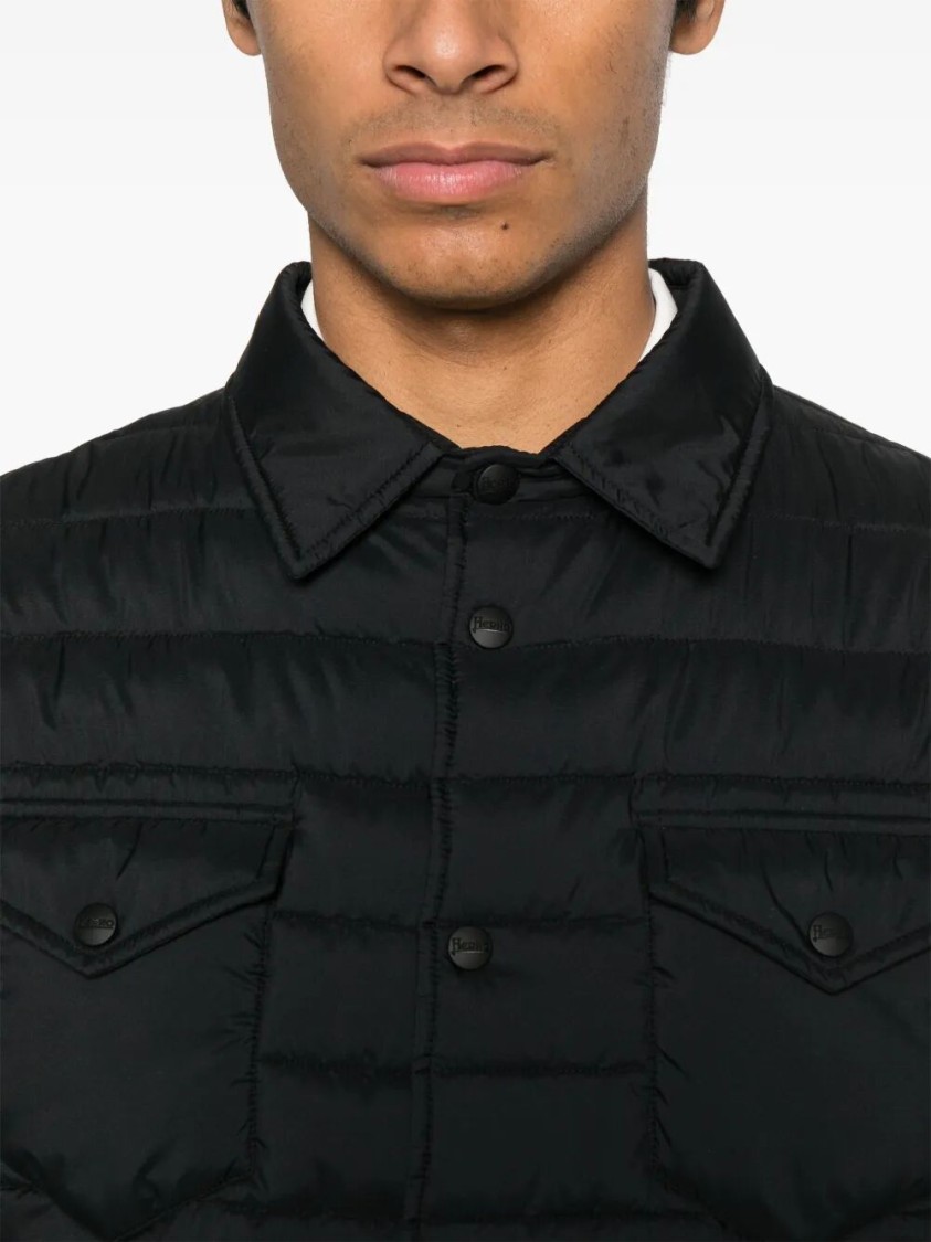 Herno Quilted Blue Coat With Button-up Front In Black