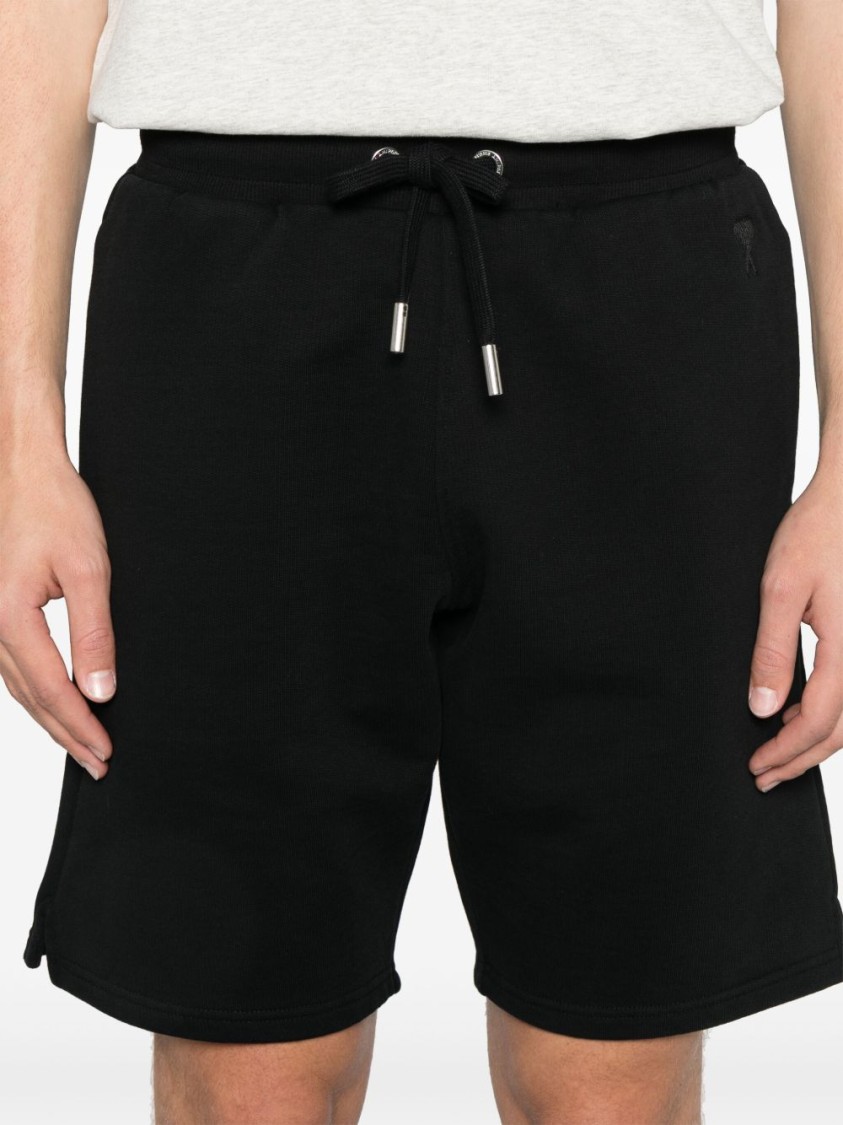 Shop Ami Alexandre Mattiussi Ami Black De Coeur-embroidered Shorts