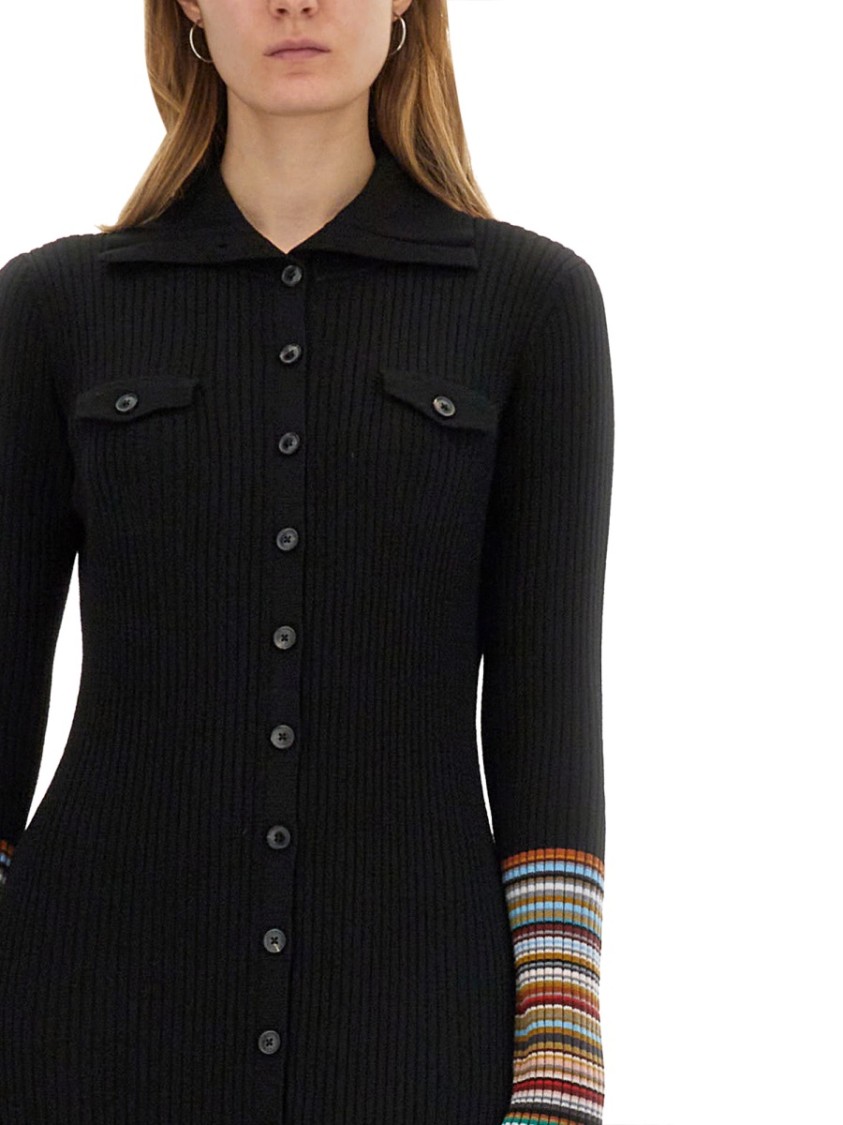 Paul Smith Ribbed Knit Dress With Button-down Front In Black