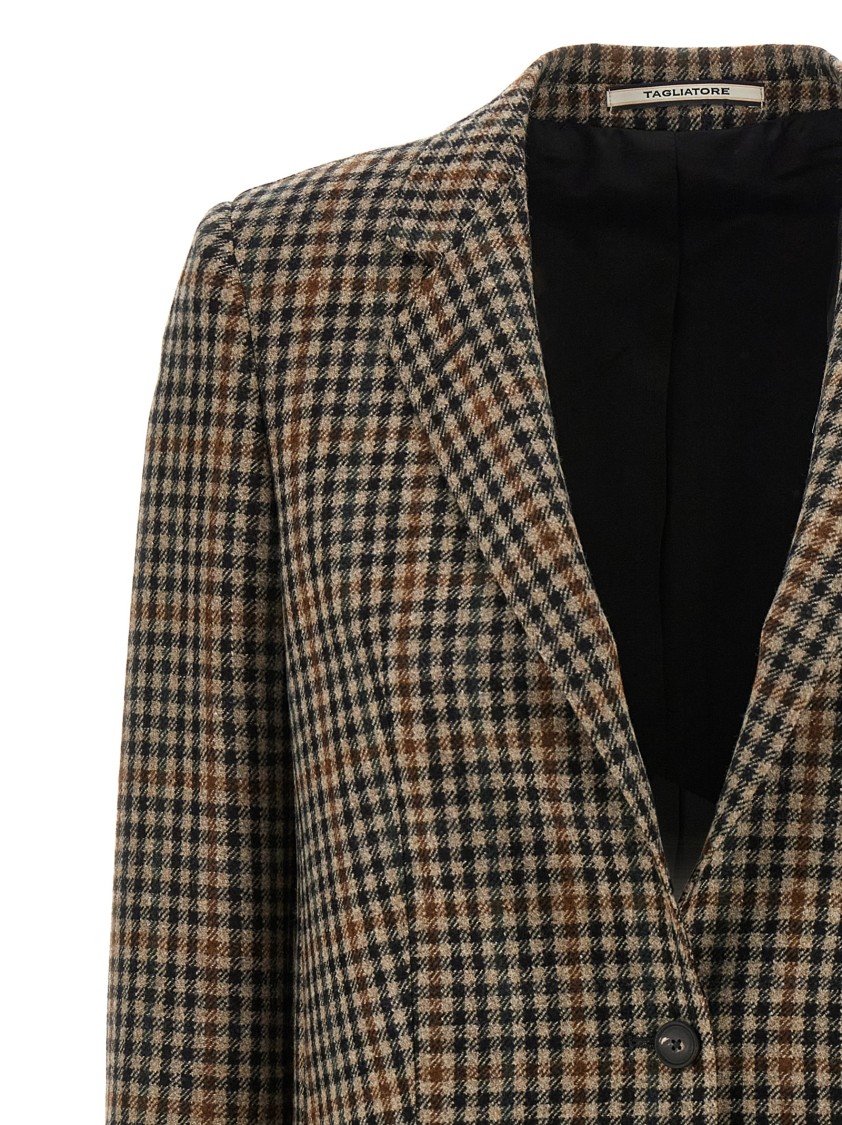 Tagliatore Notched Lapels Checked Blazer In Gray