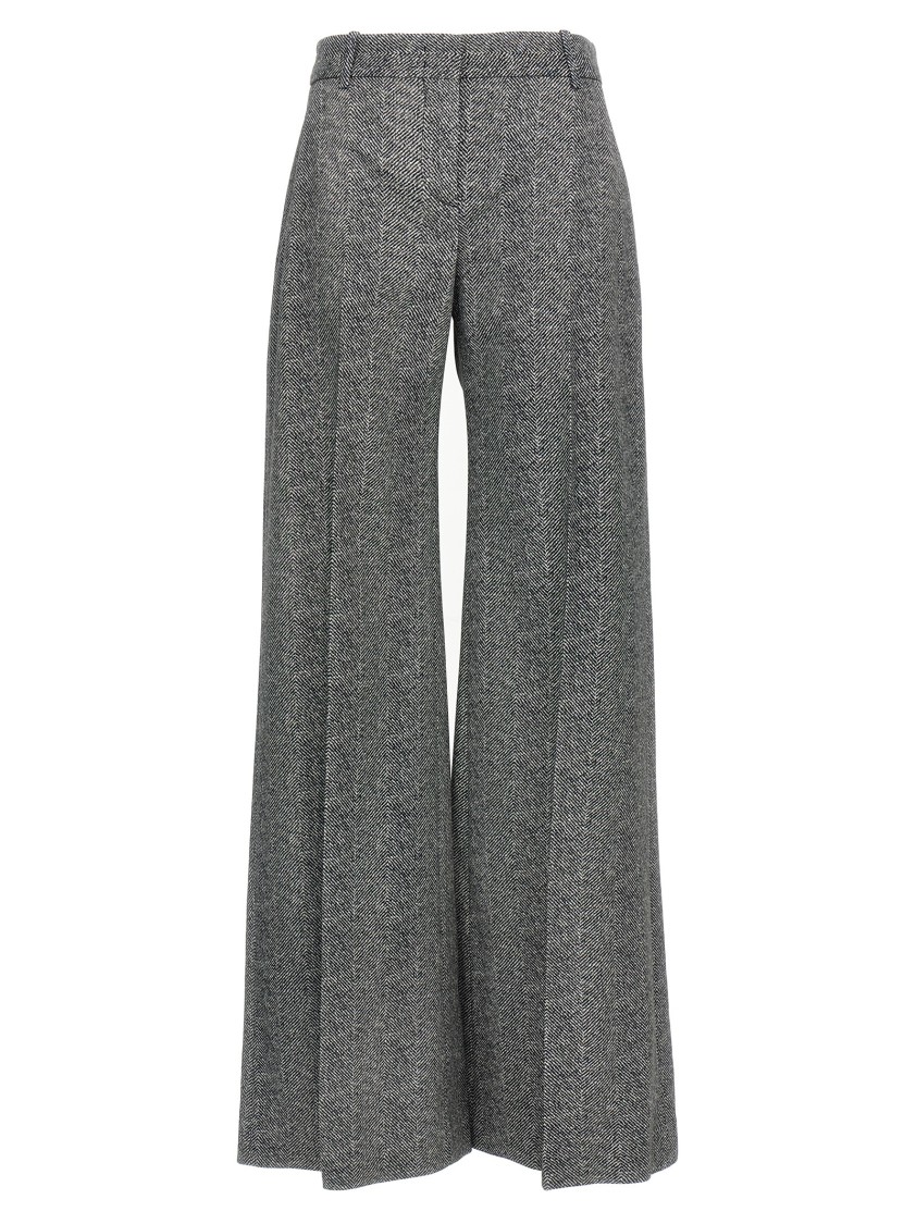 Ermanno Scervino Wide-leg High Waist Trousers With Herringbone Pattern In Gray