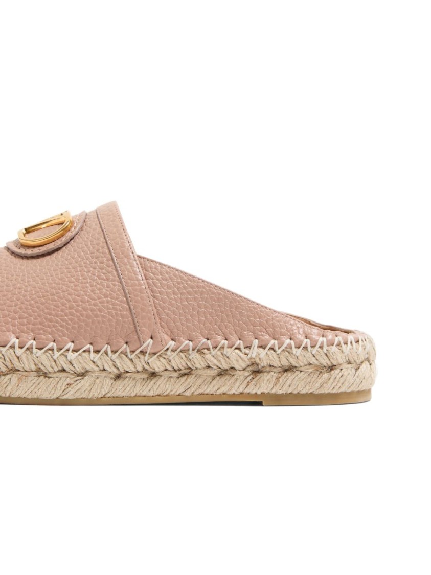 Valentino Garavani Textured Leather Espadrilles With Woven Jute Sole In Neutral