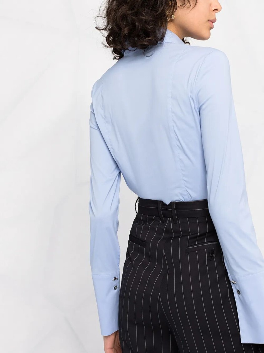 Patrizia Pepe Tailored Blue Shirt With Pointed Collar In Blue