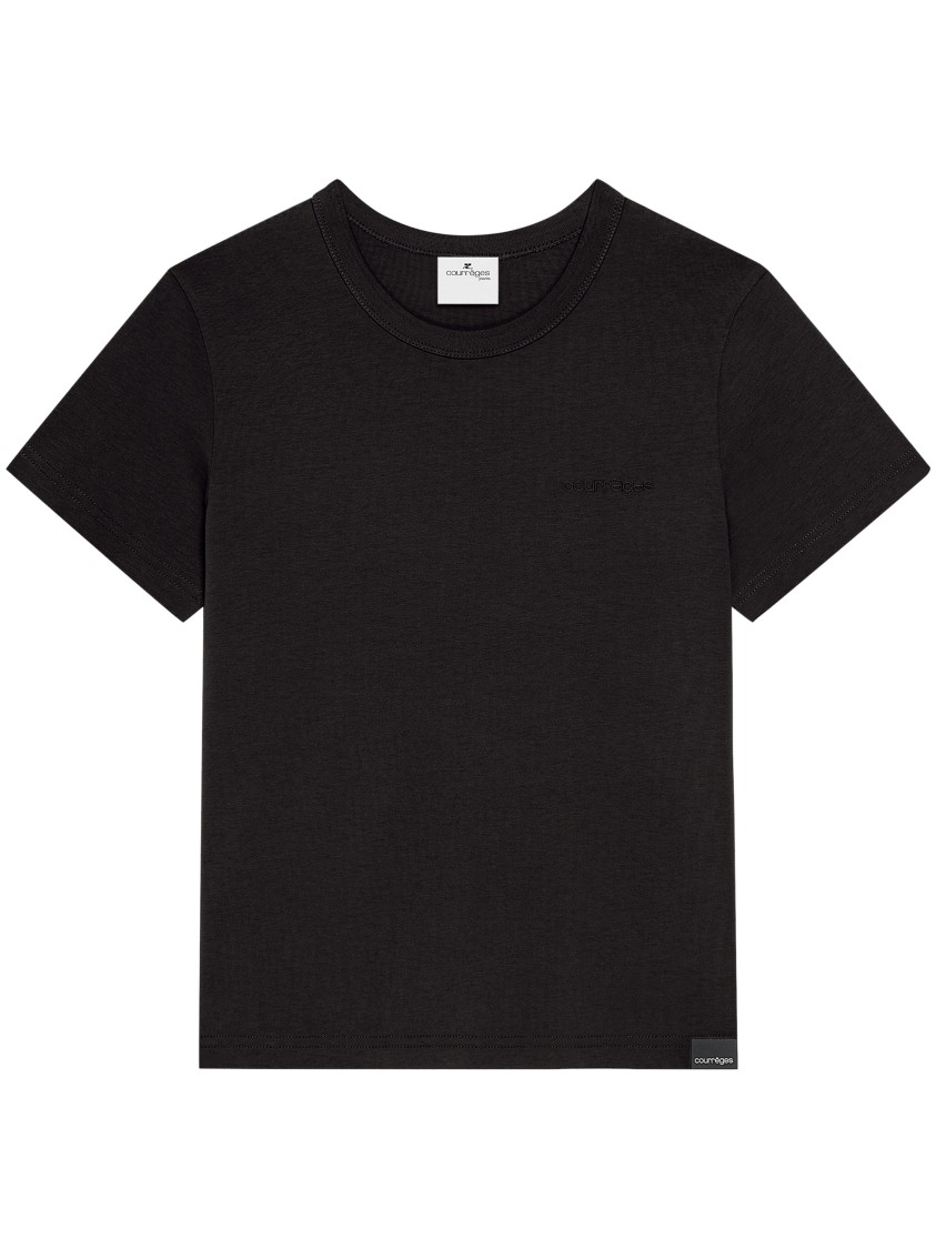 Courrèges Embroidered Black T-shirt With Minimalist Design In Black