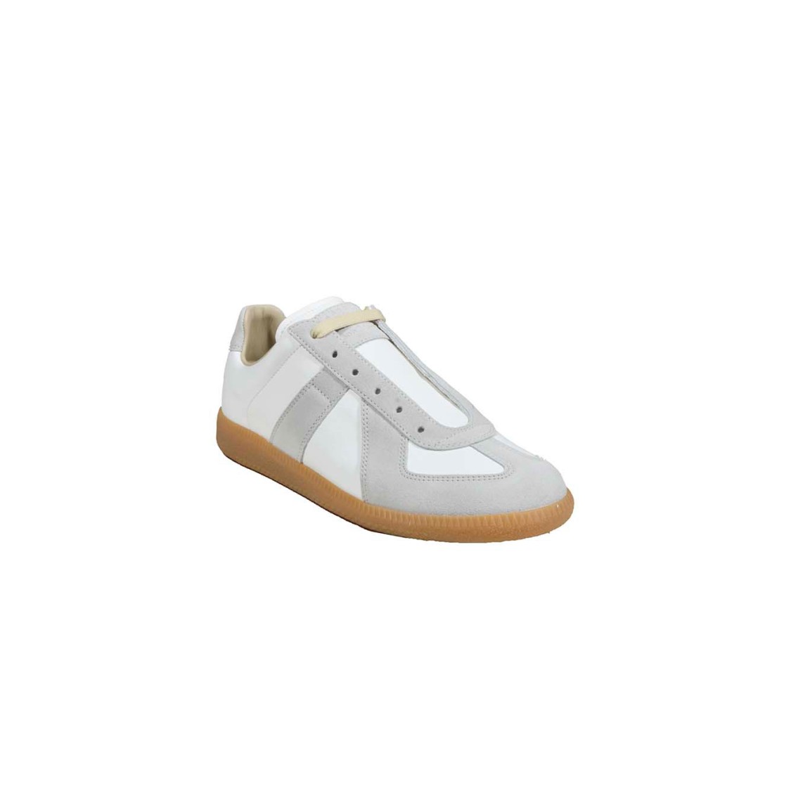 Maison Margiela Women Replica Low-top Leather Sneakers With Suede Inserts In White