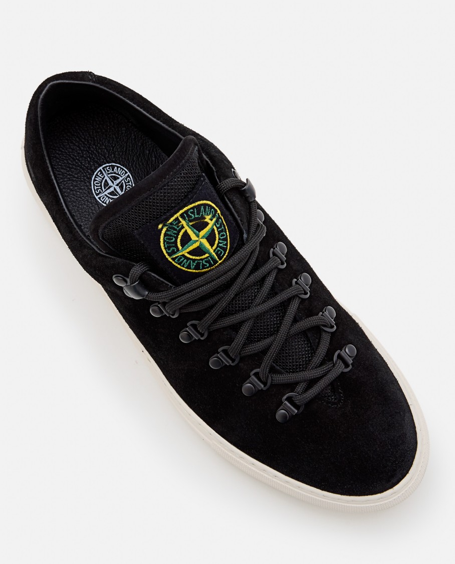 Stone Island Black Low Top Sneakers With Logo Patch On The Tongue In Suede Man In Black