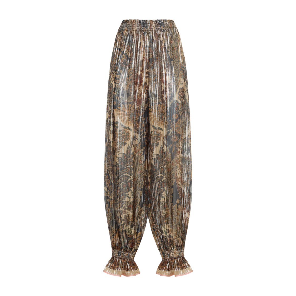 Valentino Beige Metallic Voyage Pleated Wide-leg Pants