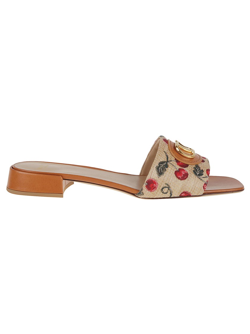 Valentino Garavani Women Embroidered Raffia Vlogo Signature Slippers In Multi