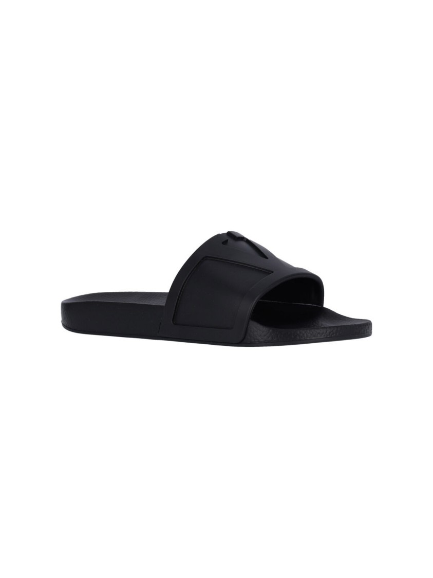 Valentino Garavani Black Sandals With Vlogo Detail On The Front In Tech Fabric Man In Black