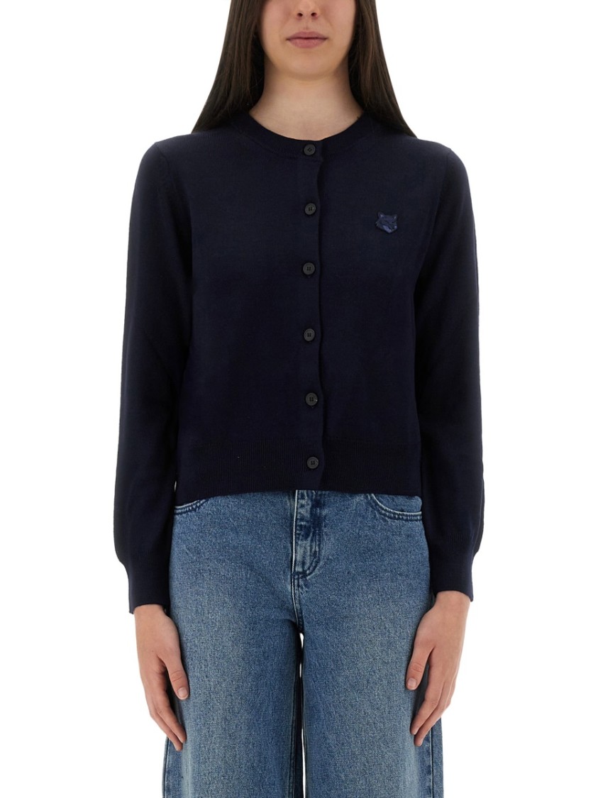 Shop Maison Kitsuné Merino Wool Cardigan With Embroidered Fox Patch
