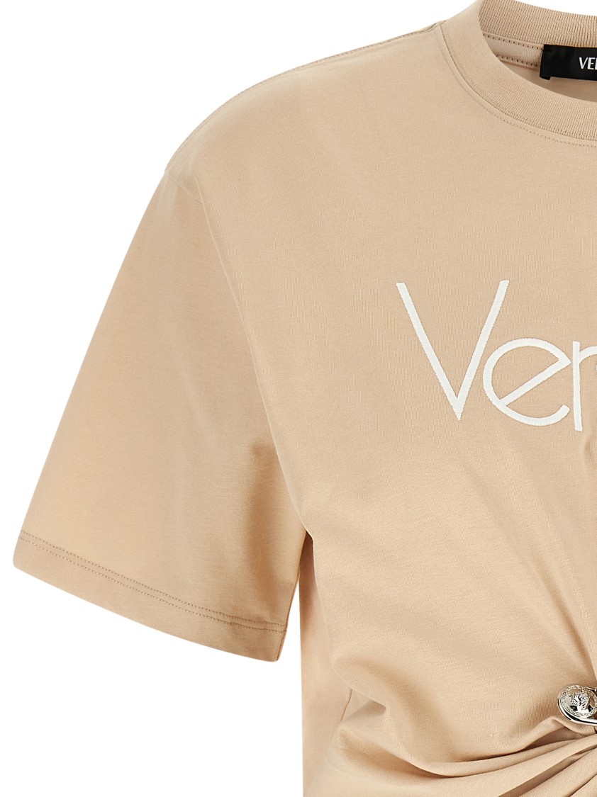 Versace Embroidered Logo T-shirt With Safety Pin Detail In White