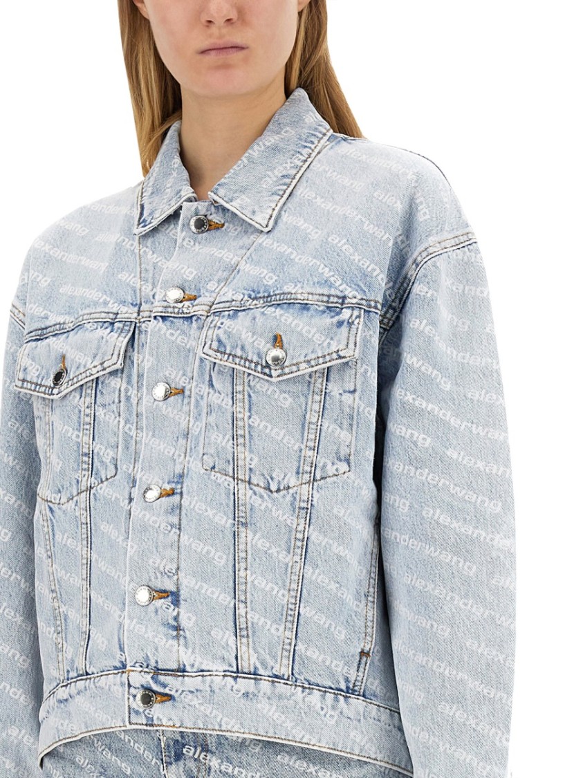 Alexander Wang Denim Jacket With Printed Logo In Blue