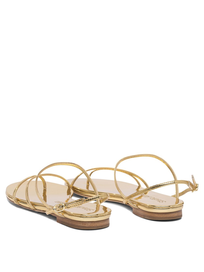 Studio Amelia Gold Leather Sandals With Multiple Straps In Neutral