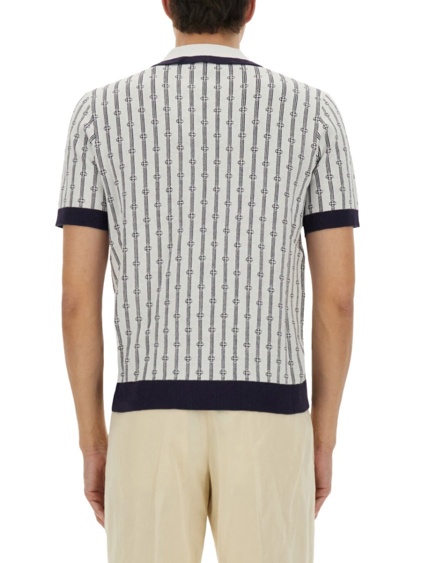 Casablanca White Polo With Classic Collar And All-over Logo Motif In Cotton Man In Neutrals