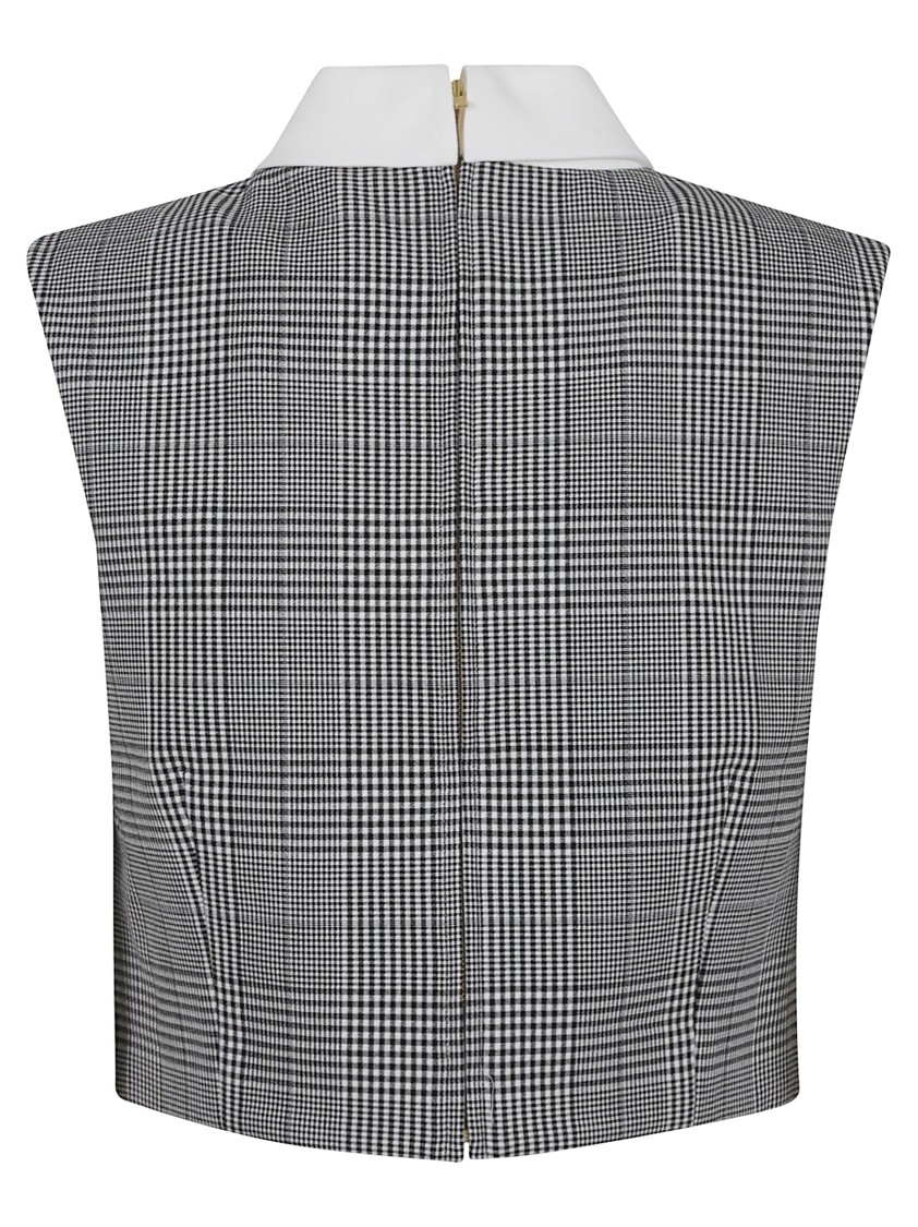 Self-portrait Cropped Checkered Top With High Neck In Gray