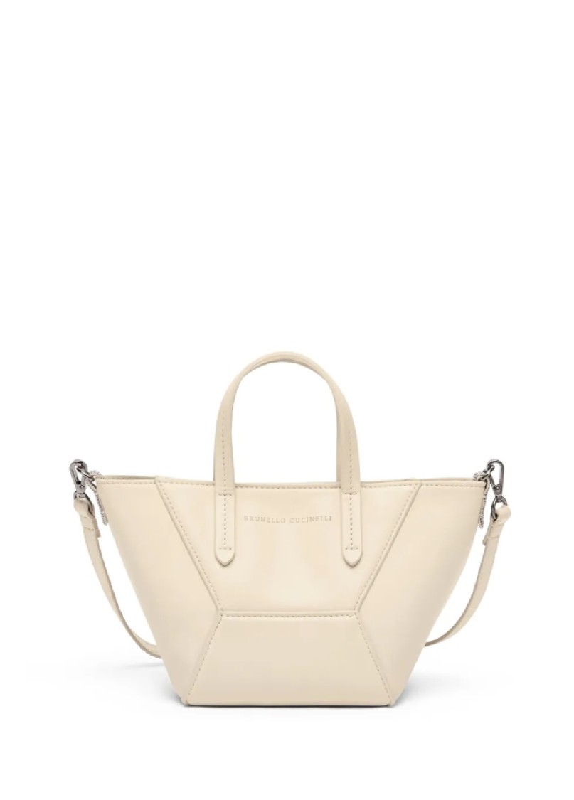 BRUNELLO CUCINELLI BRUNELLO CUCINELLI STRUCTURED GEOMETRIC PANELING SHOULDER BAG WITH DETACHABLE STRAP