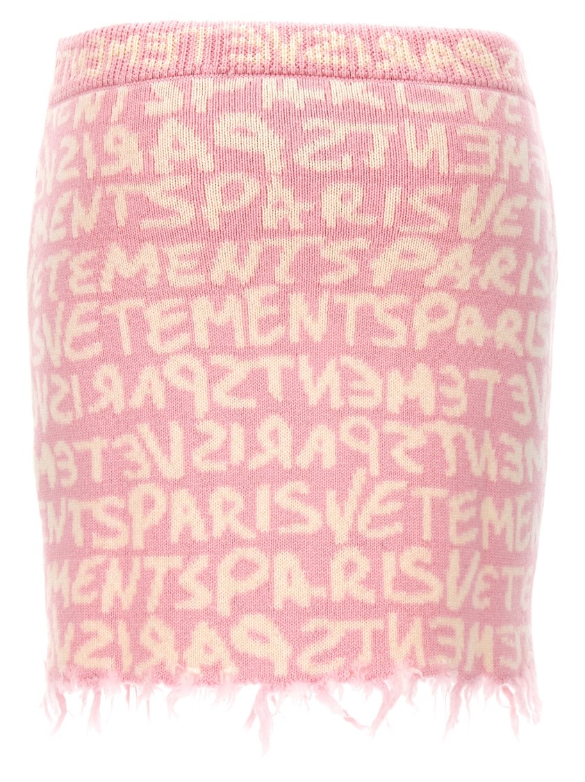 Vetements 'printed Monogram' Elastic Waistband Skirt With Frayed Hem In Pink