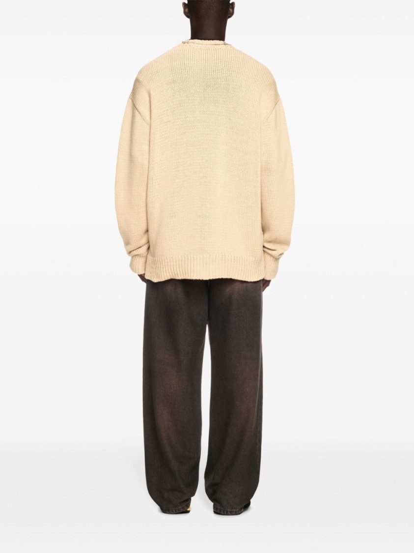 Off-white Relaxed Fit Beige Sweater With Ribbed Neckline In Brown