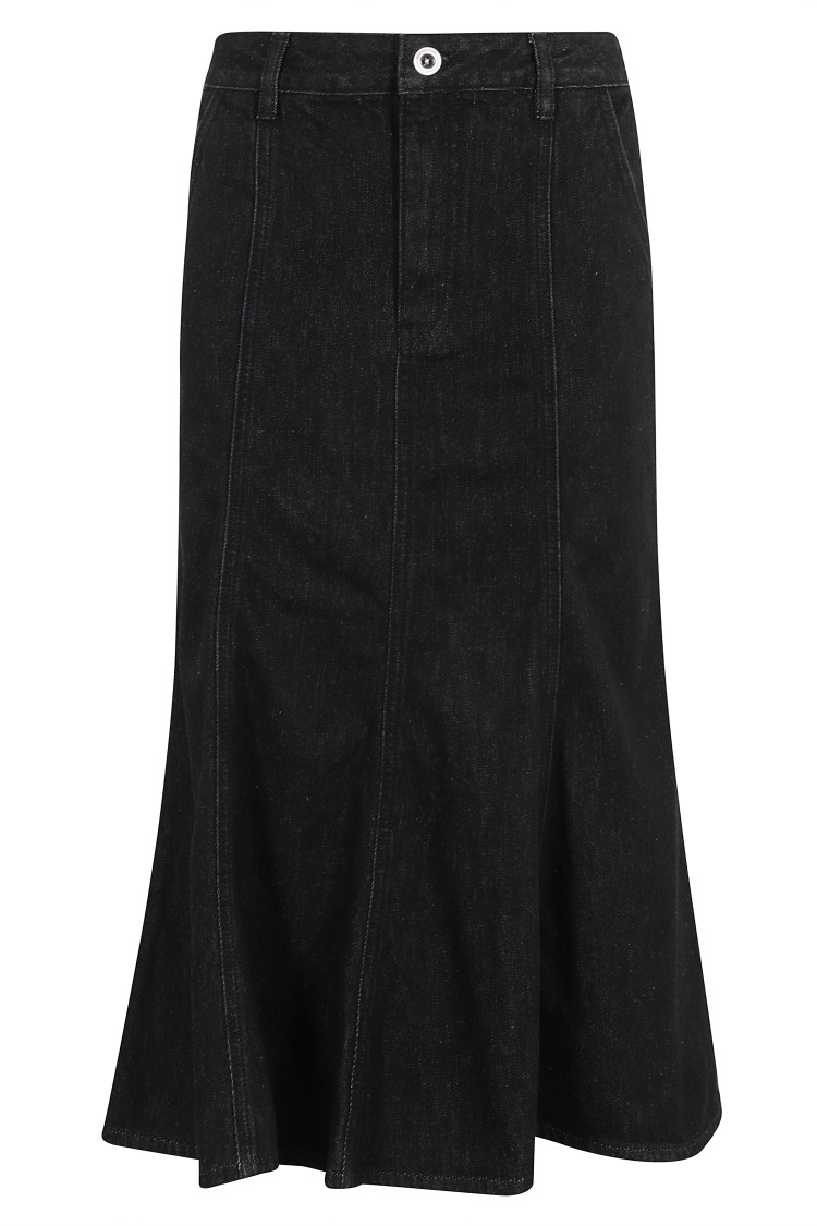 Self-portrait Denim Flared Midi Skirt In Black