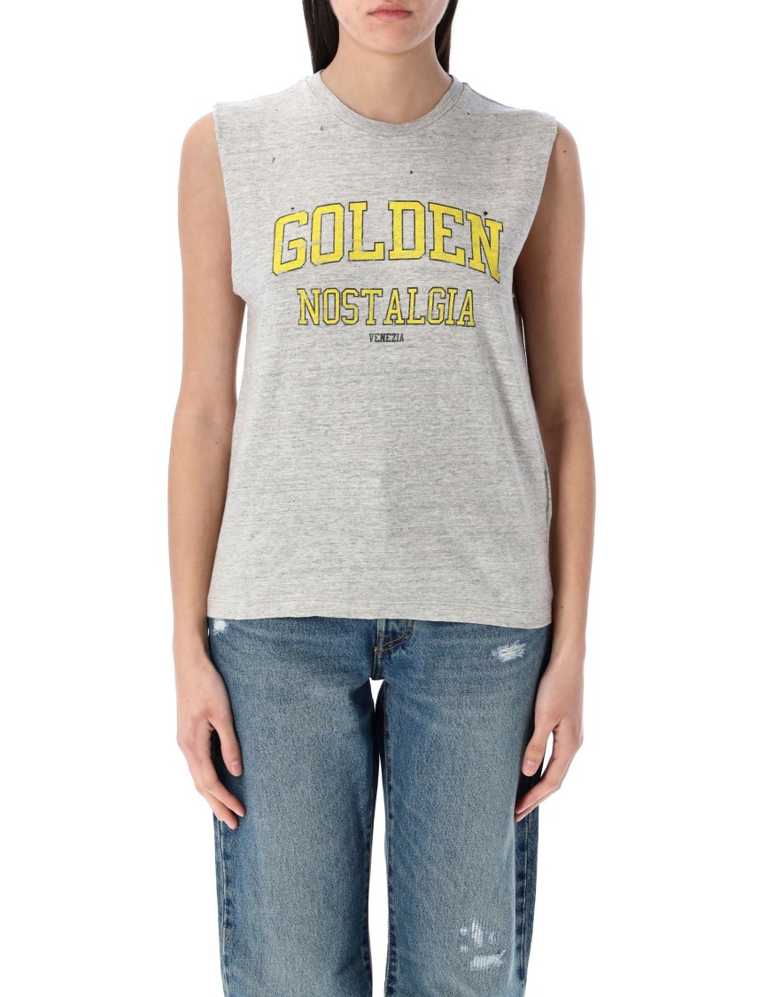 Golden Goose Grey Crewneck Top With Logo Lettering Print On The Front In Grey