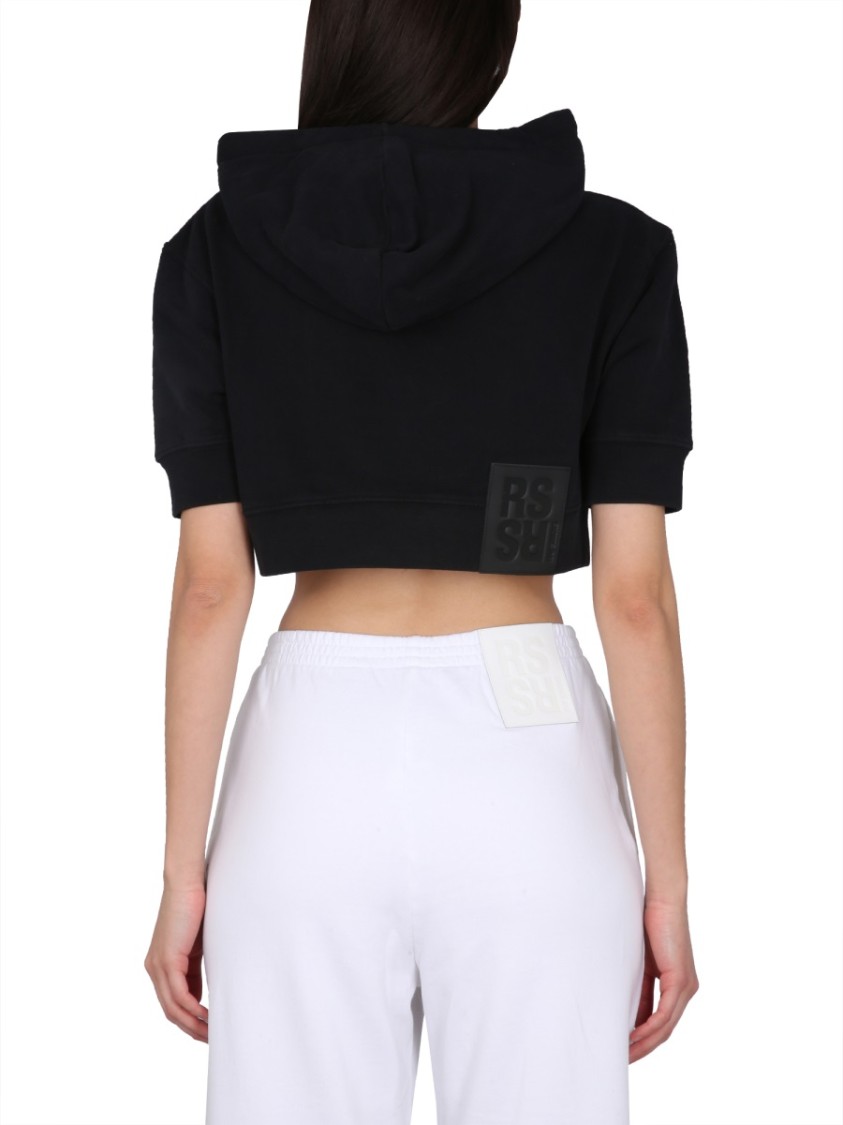 Shop Raf Simons Cropped Sweatshirt With Drawstring Hood