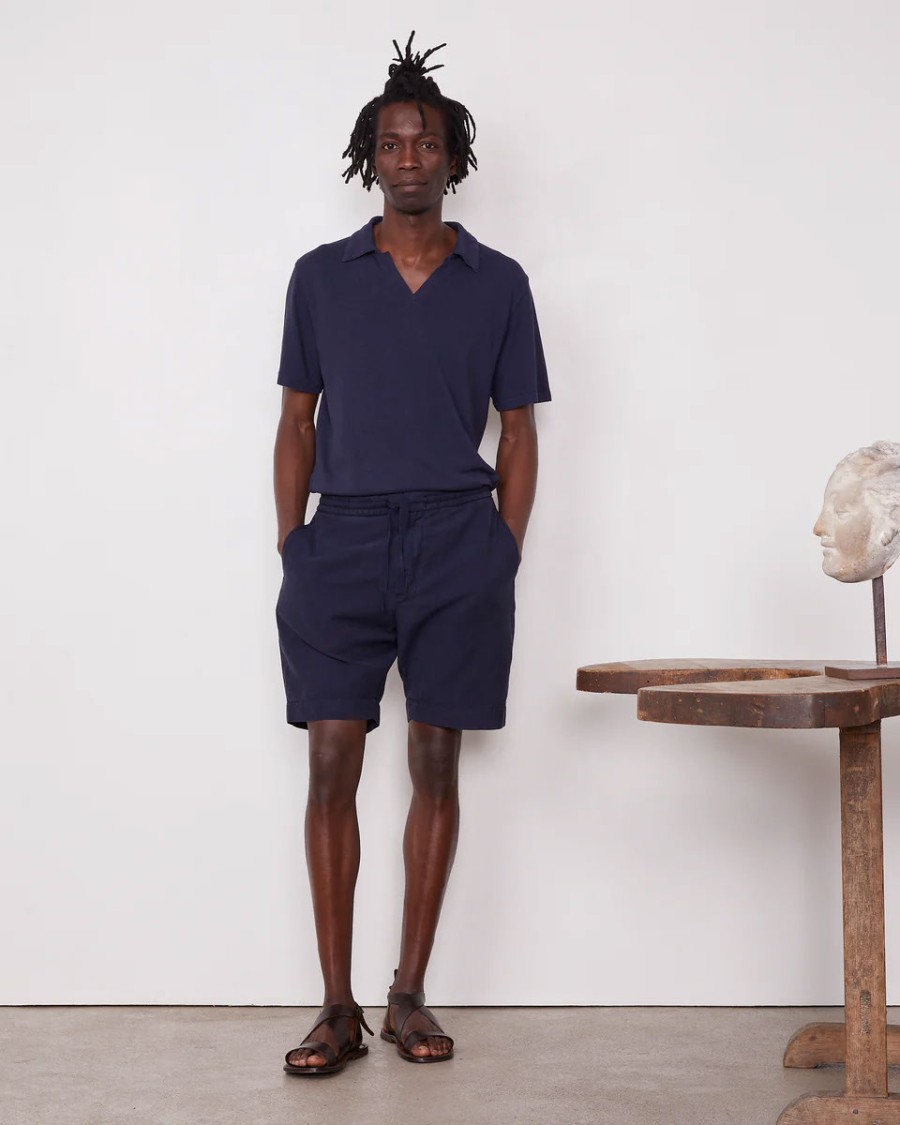 Officine Generale Adjustable Grosgrain Drawstring Blue Shorts In Blue