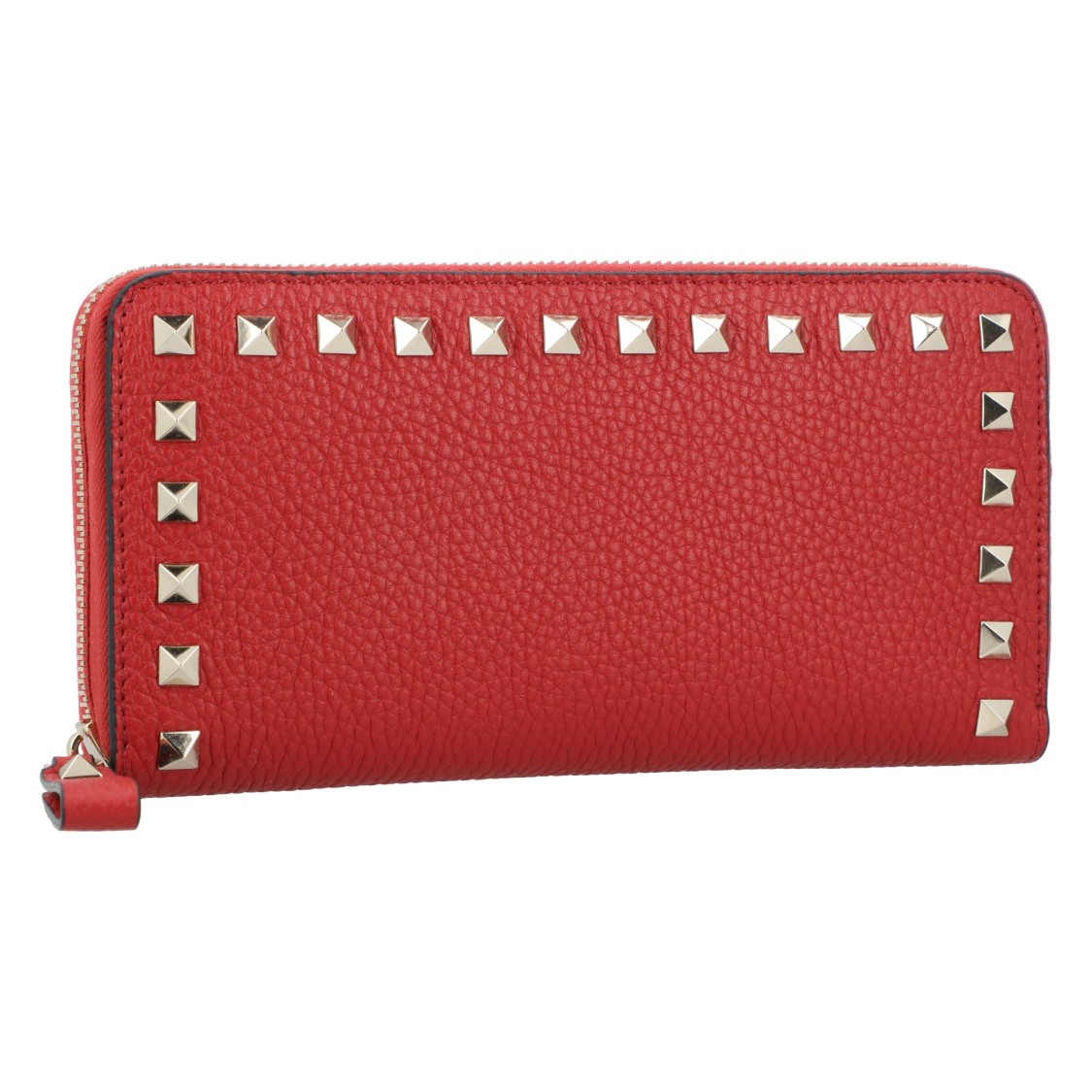 Valentino Leather Wallet With Zip And Rockstads In Red