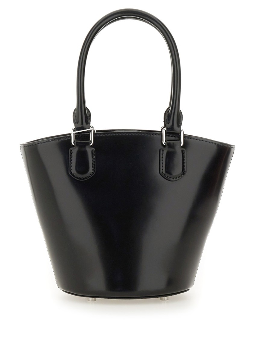 Self-portrait Structured Black Leather Tote With Detachable Charm In Black