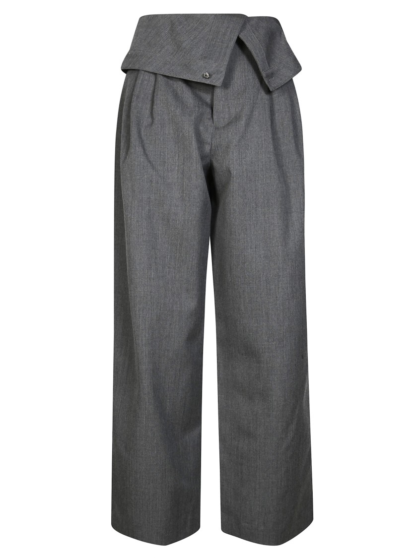 Jw Anderson J. W. Anderson Fold-over Design Grey Wool Trousers In Black