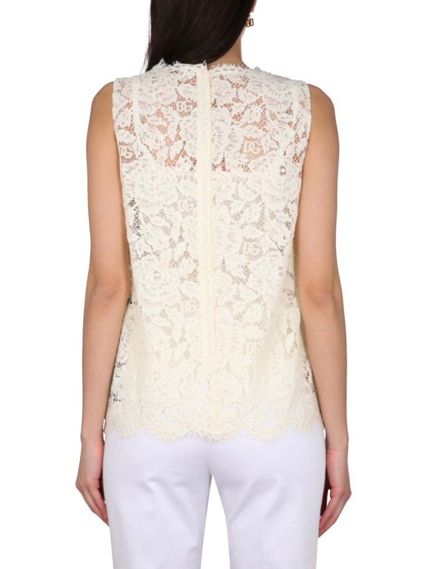 Dolce & Gabbana Logoed Stretch Lace Top In White