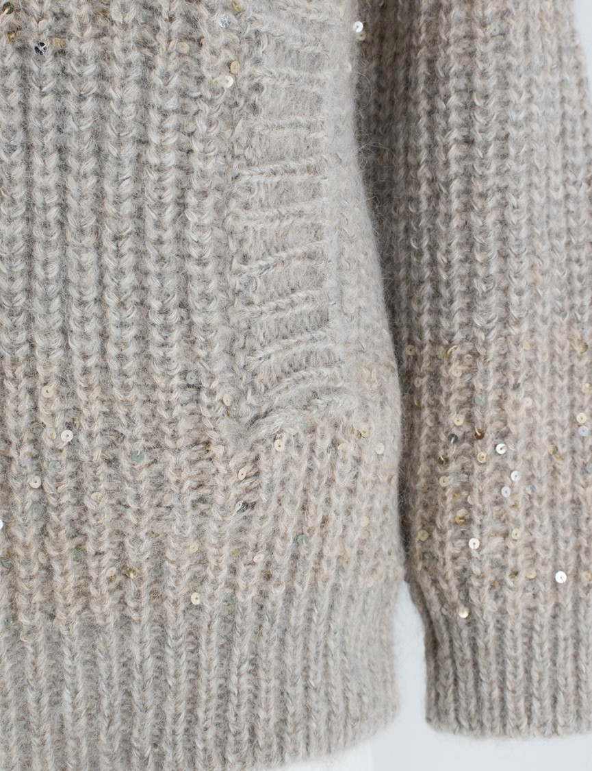 Panicale Textured Knit Zip Jacket With Sequined Detail In Neutrals