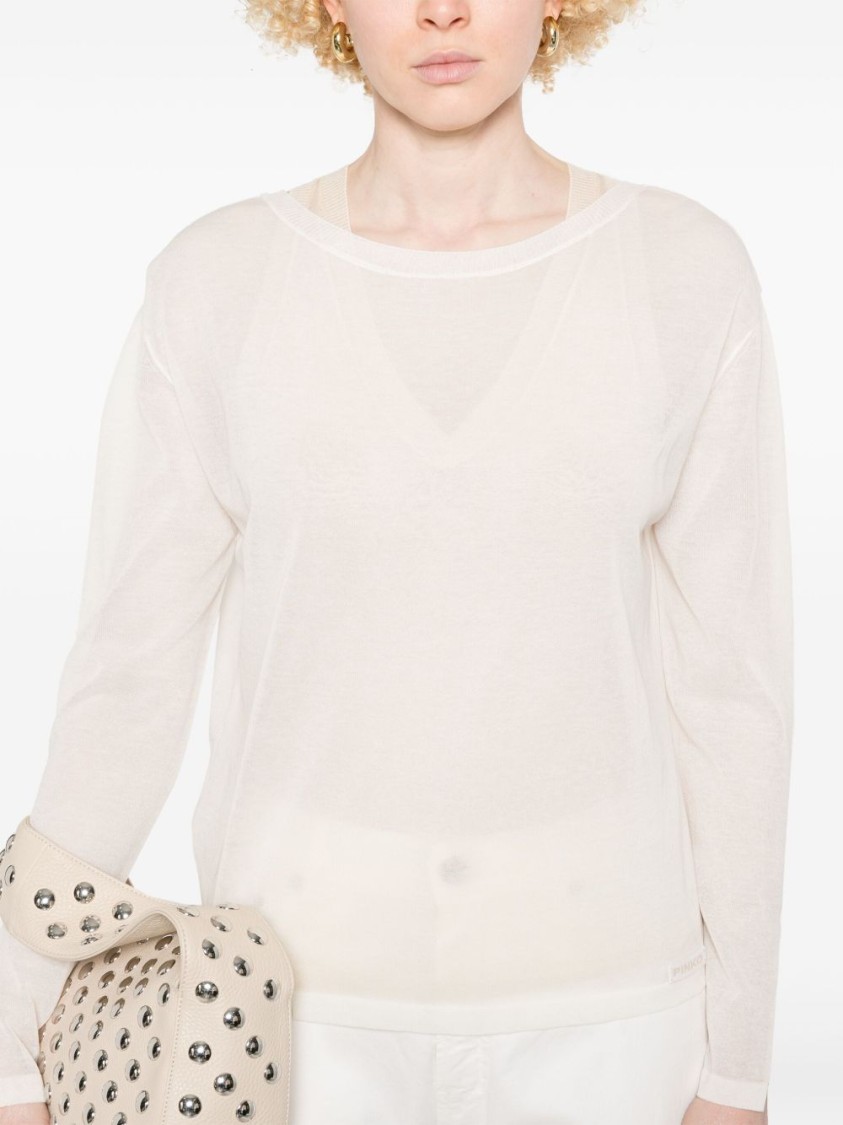 Shop Pinko Lightweight Semi-sheer Sweater With V-back Detail In Neutrals