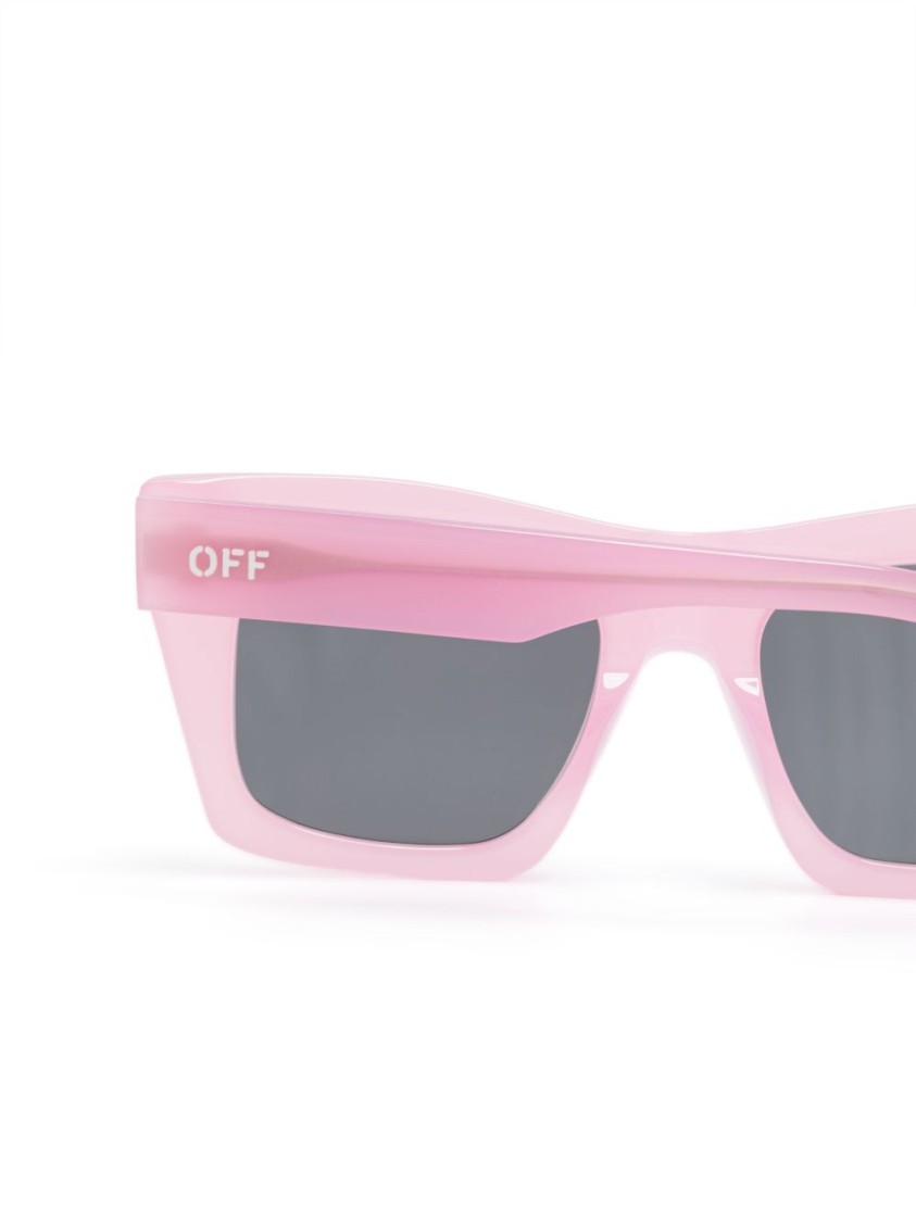 Off-white Angular Acetate Sunglasses With Soft Pink Finish