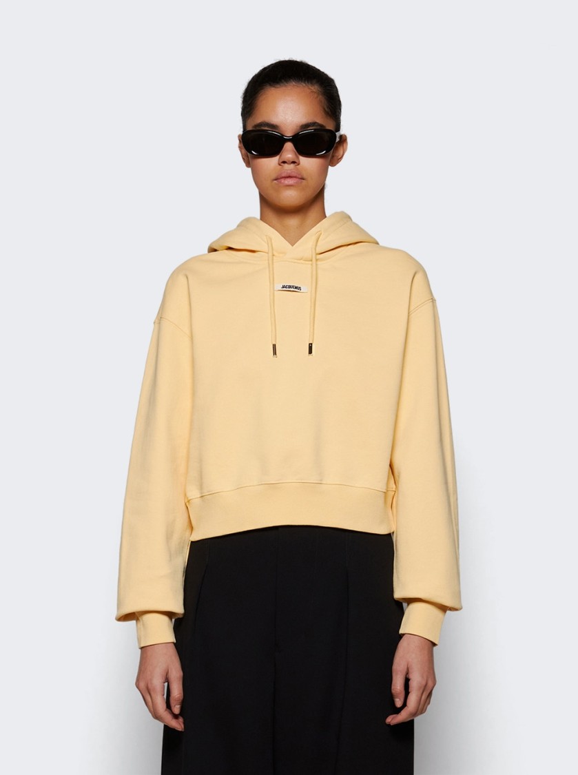 Jacquemus Cotton Hoodie With Drawstring Hood And Ribbed Details In Neutrals