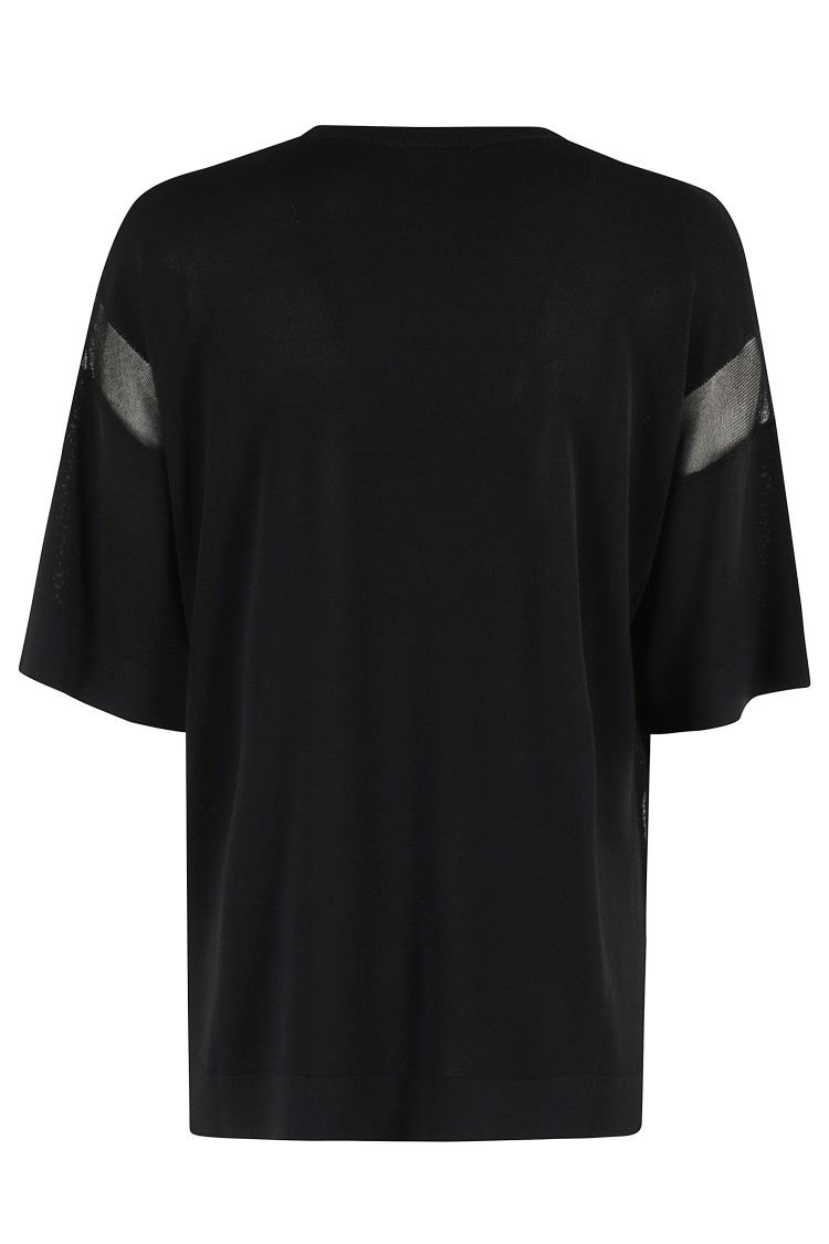 Shop Malo Black Viscose T-shirt With Semi-transparent Inserts
