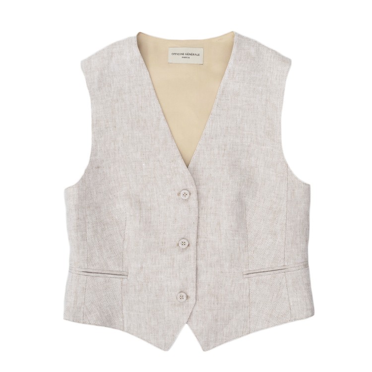 Officine Generale Tailored Beige Waistcoat With Adjustable Fit In Neutral