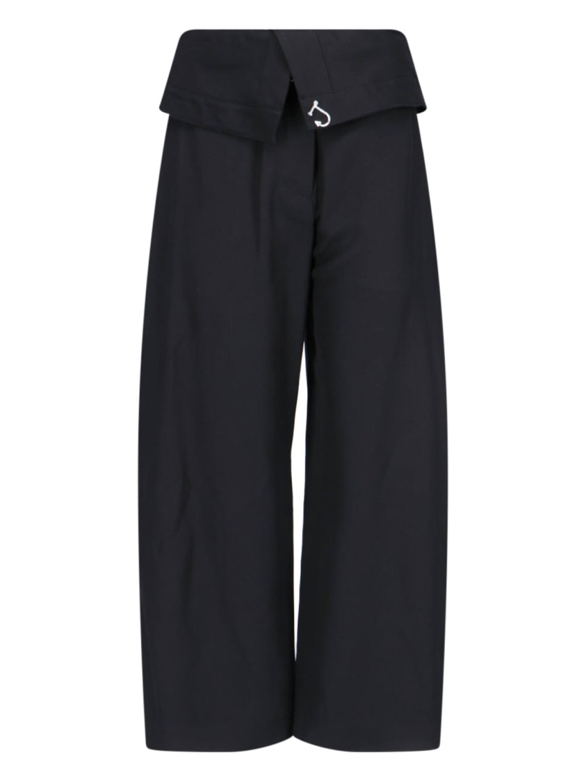 Shop Jw Anderson J. W. Anderson High-waisted Black Wide-leg Pants With Silver Logo Detail