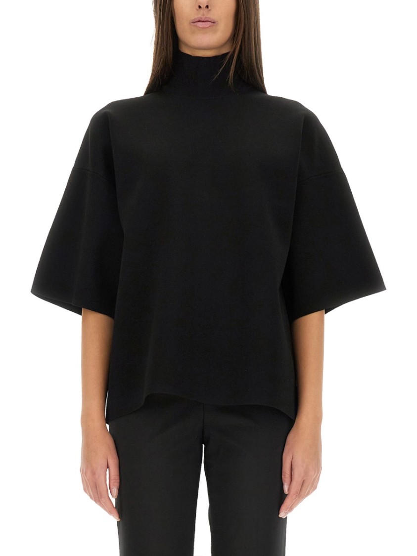 Theory Stretch-jersey Turtleneck Top In Black