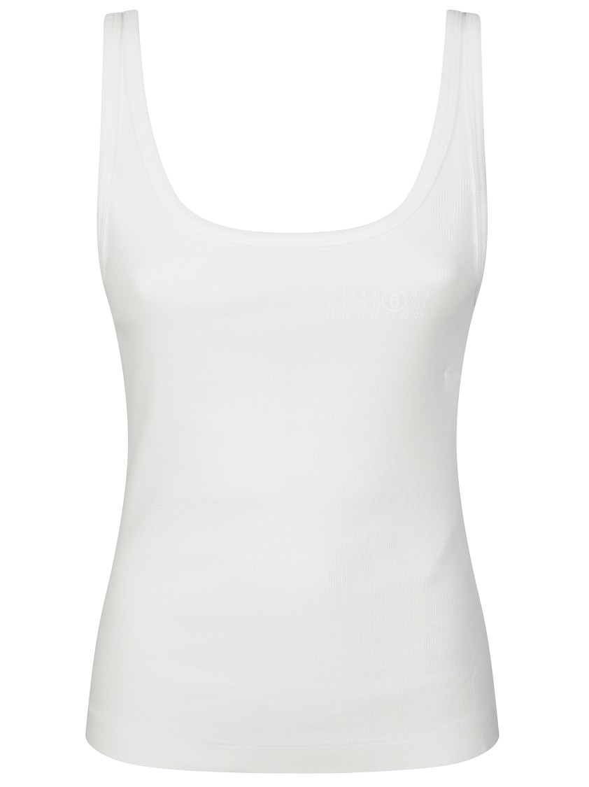 Mm6 Maison Margiela Mm6 By Maison Margiela Fitted Ribbed Tank Top With Scoop Neckline In 101 Off White