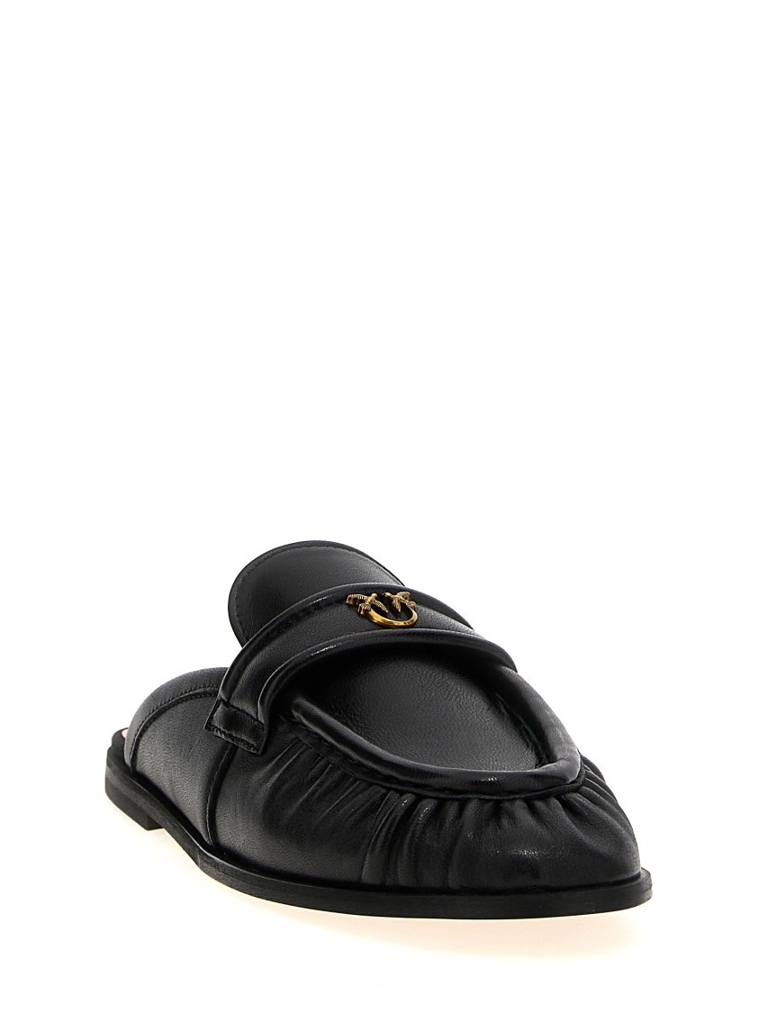 Pinko Naty Nappa Leather Flat Mules In Black