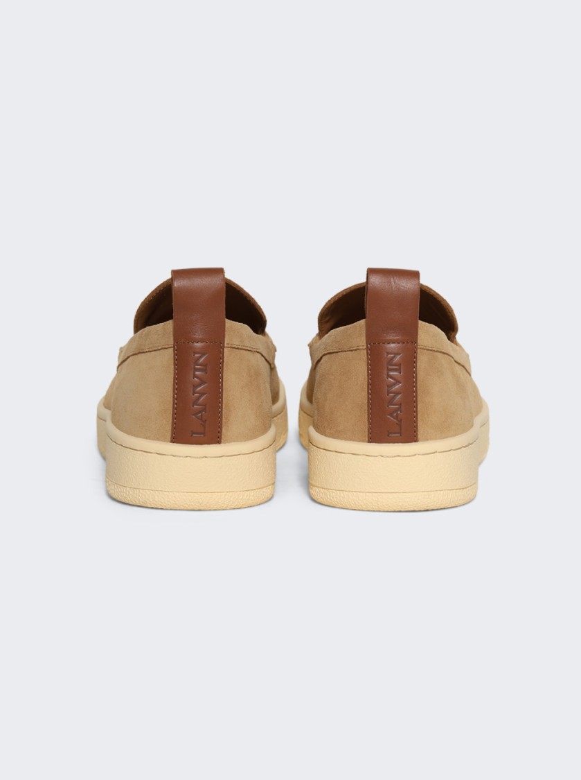 Lanvin Suede Slipper Loafers Dark Beige In Neutrals