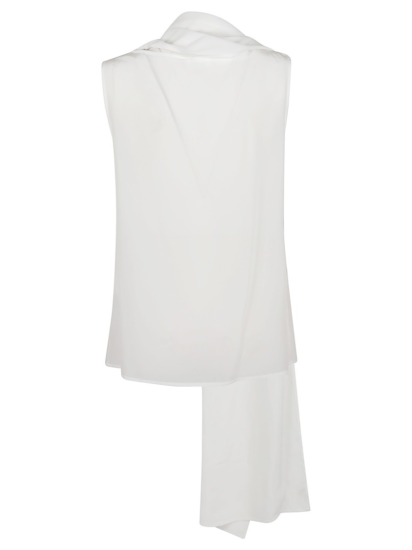 Shop P.a.r.o.s.h Parosh Silk Sleeveless Shirt With Elegant Drape In Neutrals