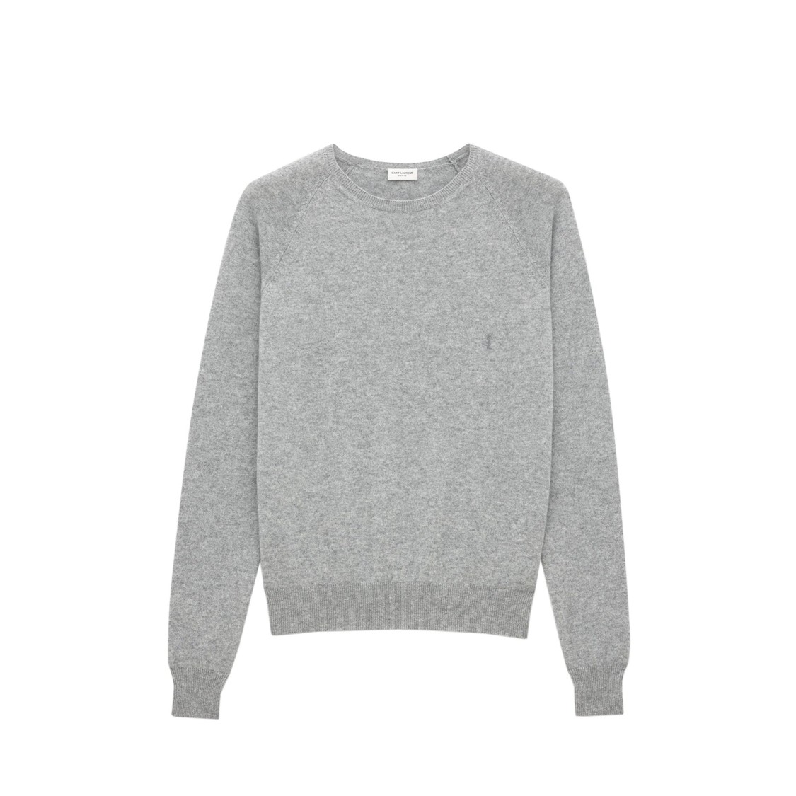 Saint Laurent Grey Crewneck Sweater With Cassandre In Cashmere Man