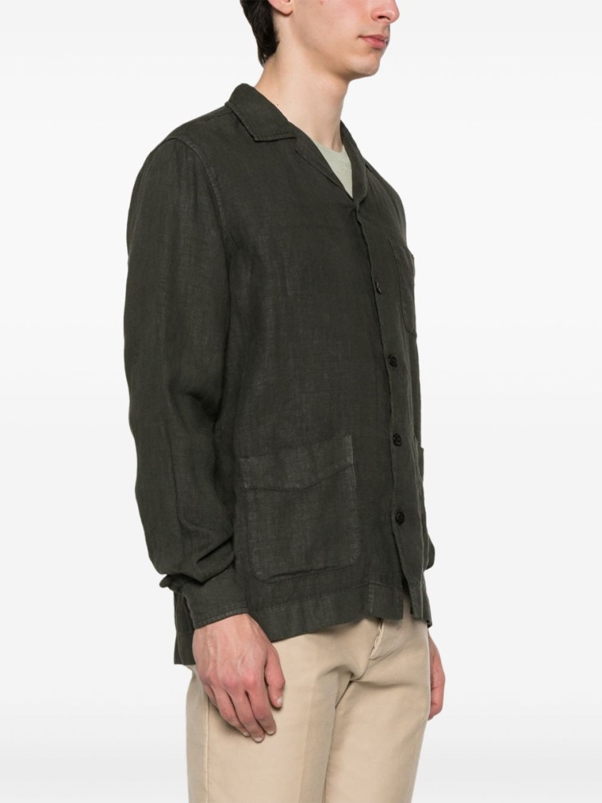 Boglioli Green Linen Overshirt With Bowling Collar In Green