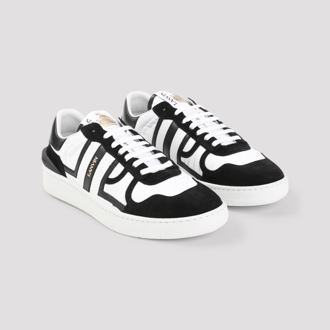 Shop Lanvin Black And White  Sneakers With Suede Accents