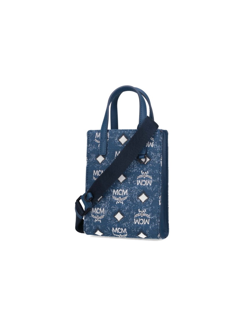 Mcm Glitter Finish Canvas Handbag With Detachable Tag